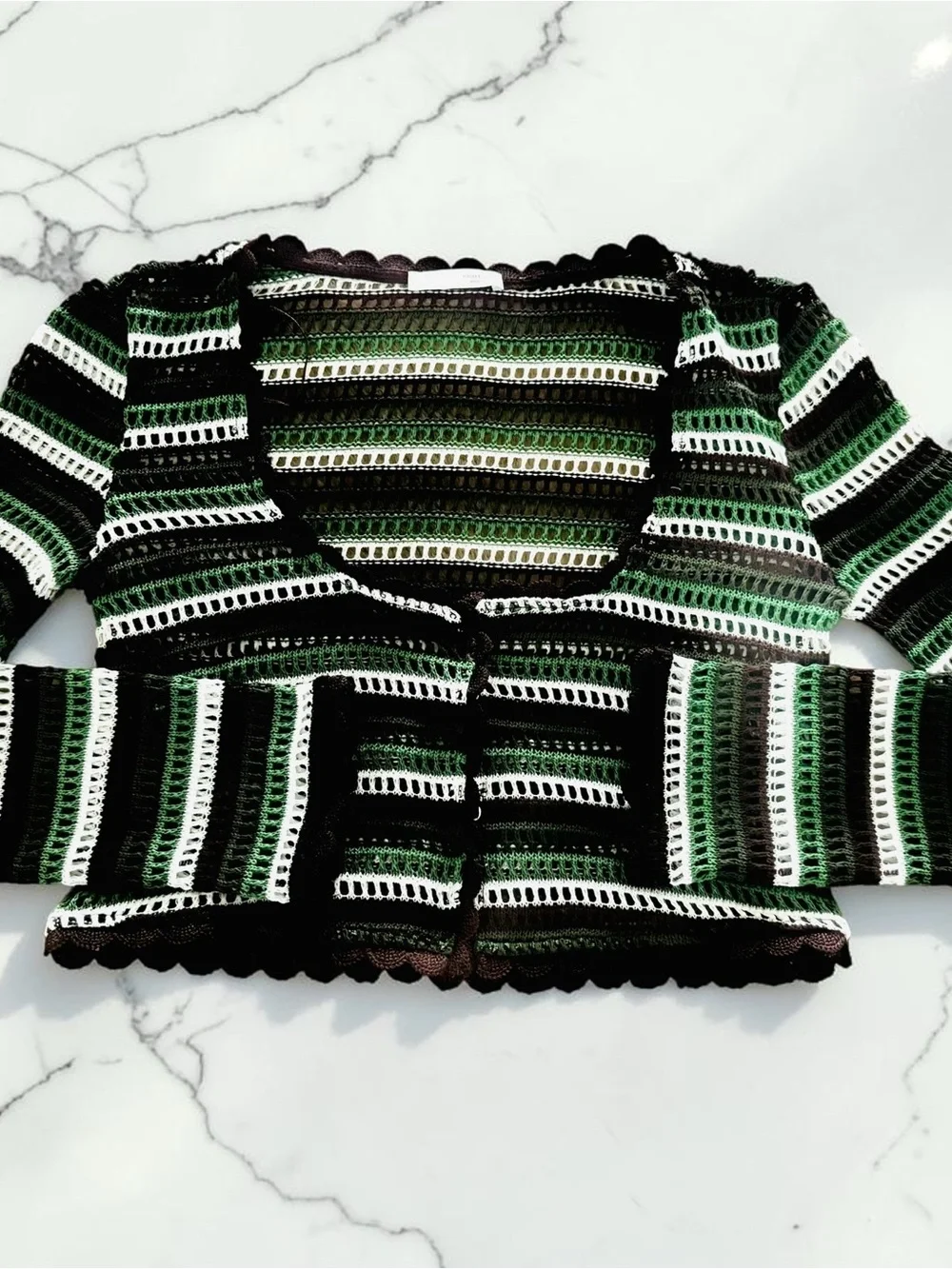 Zara Striped Crochet Top in Brown, Olive and White
